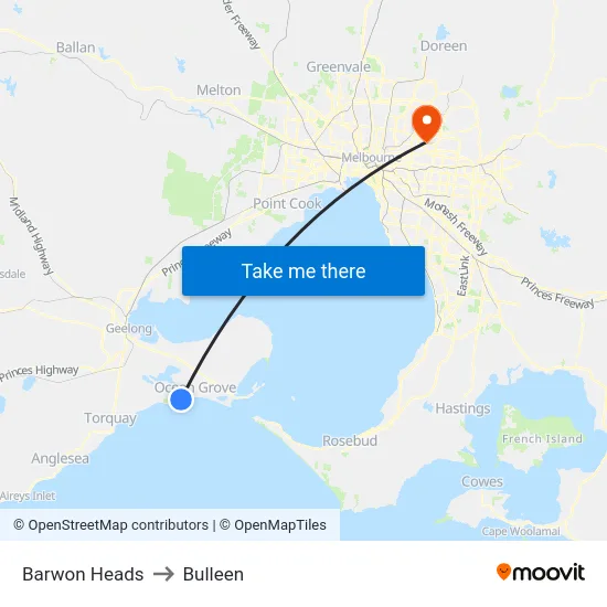 Barwon Heads to Bulleen map
