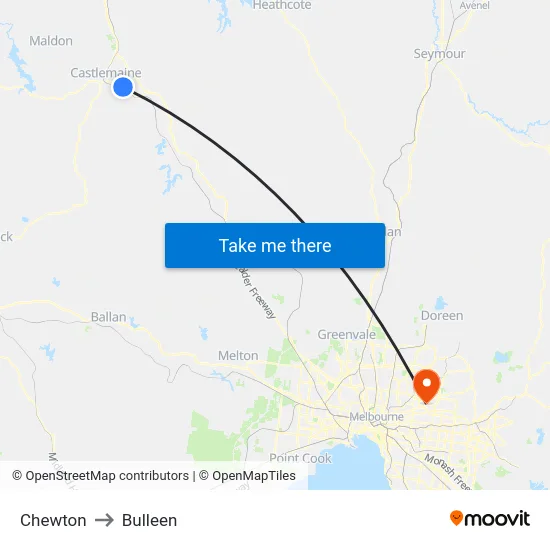 Chewton to Bulleen map