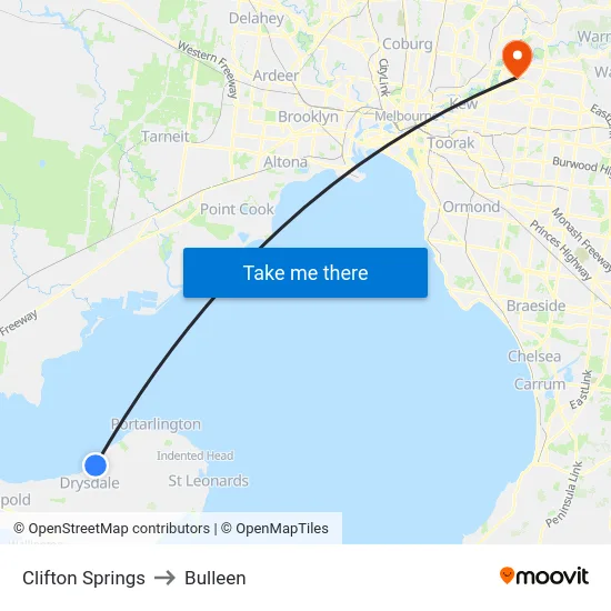 Clifton Springs to Bulleen map