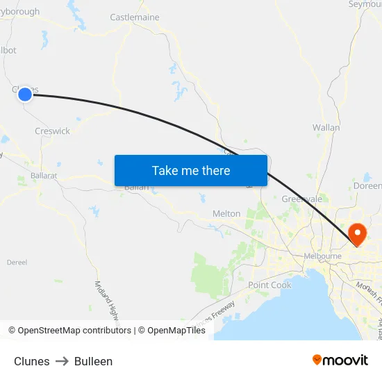 Clunes to Bulleen map