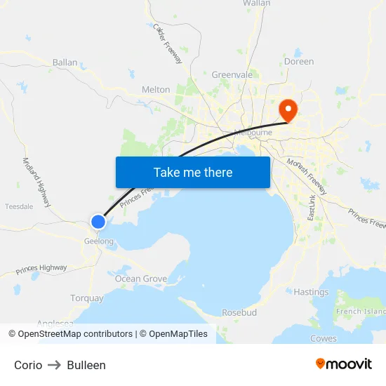 Corio to Bulleen map