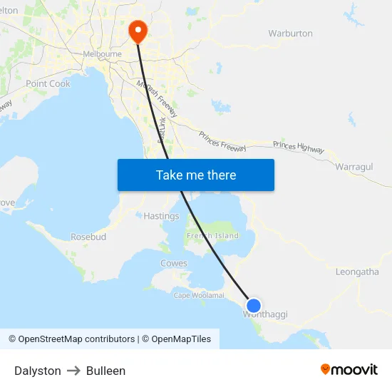 Dalyston to Bulleen map