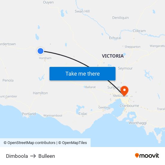 Dimboola to Bulleen map