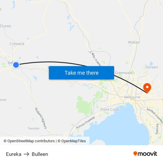 Eureka to Bulleen map