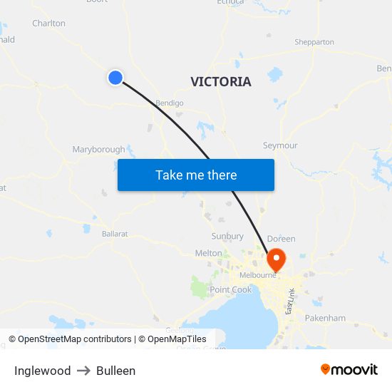 Inglewood to Bulleen map