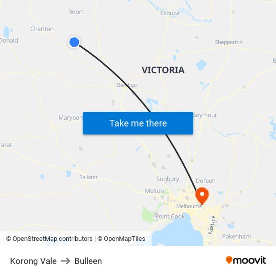 Korong Vale to Bulleen map