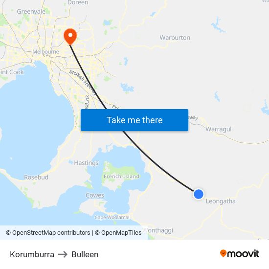 Korumburra to Bulleen map