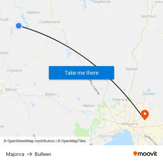 Majorca to Bulleen map