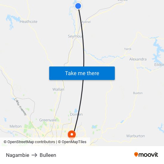 Nagambie to Bulleen map