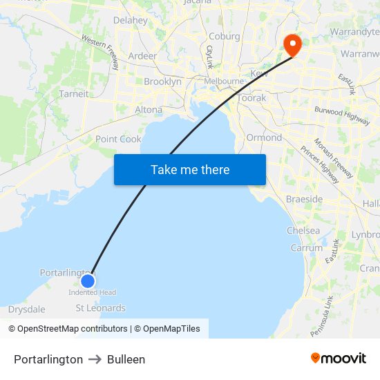 Portarlington to Bulleen map