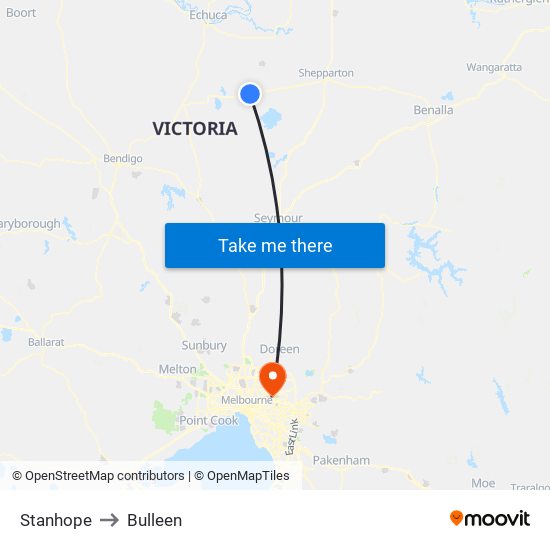 Stanhope to Bulleen map