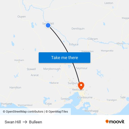 Swan Hill to Bulleen map