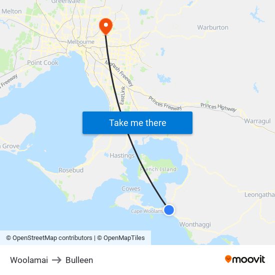 Woolamai to Bulleen map