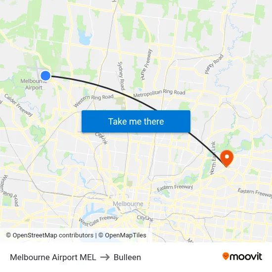 Melbourne Airport MEL to Bulleen map