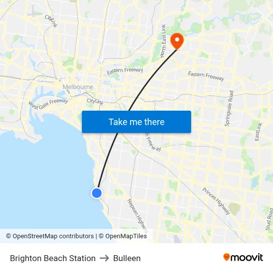 Brighton Beach Station to Bulleen map
