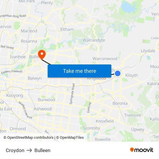 Croydon to Bulleen map