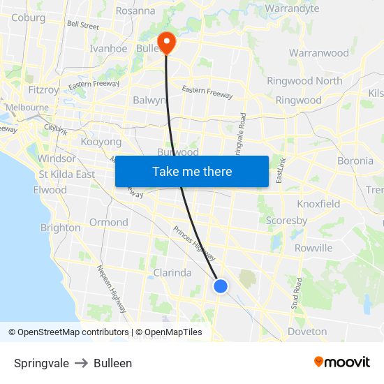 Springvale to Bulleen map