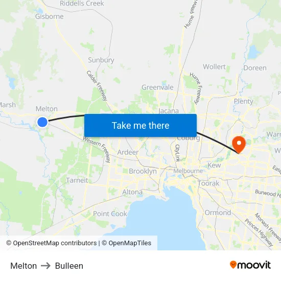 Melton to Bulleen map