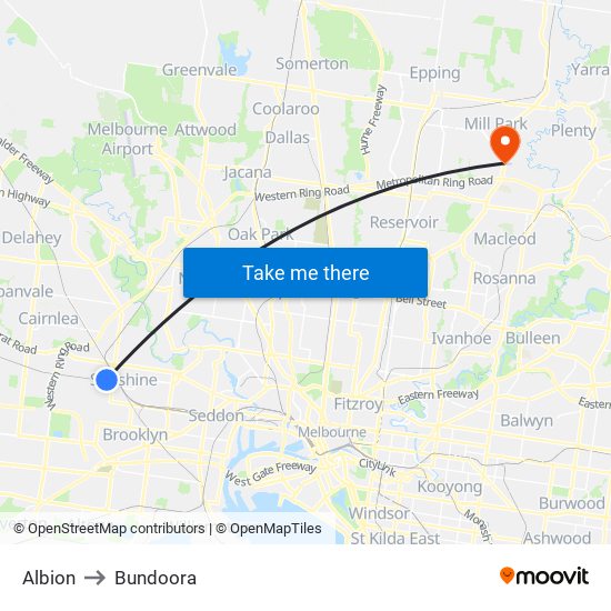 Albion to Bundoora map