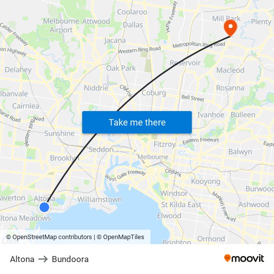 Altona to Bundoora map