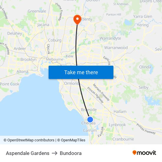 Aspendale Gardens to Bundoora map