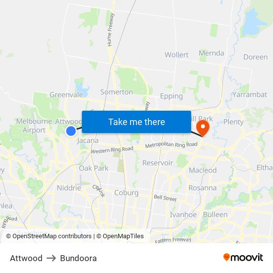 Attwood to Bundoora map
