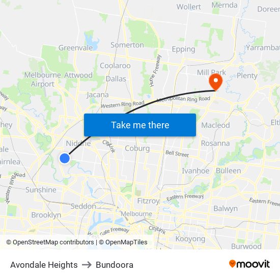Avondale Heights to Bundoora map
