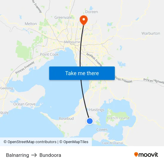 Balnarring to Bundoora map