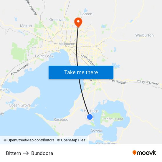 Bittern to Bundoora map