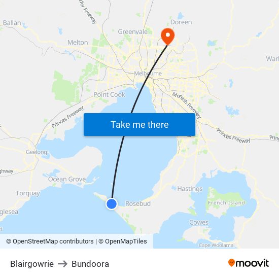 Blairgowrie to Bundoora map
