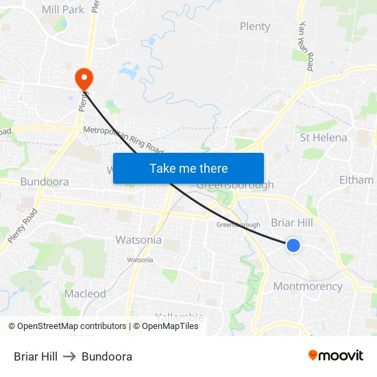 Briar Hill to Bundoora map