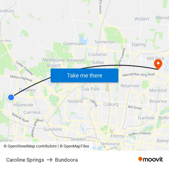Caroline Springs to Bundoora map