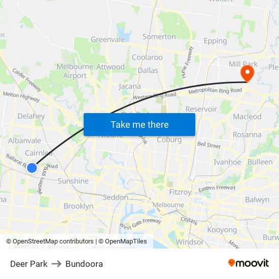 Deer Park to Bundoora map