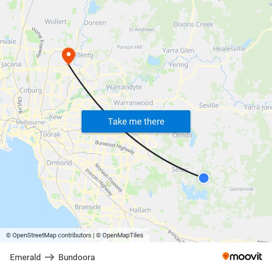Emerald to Bundoora map