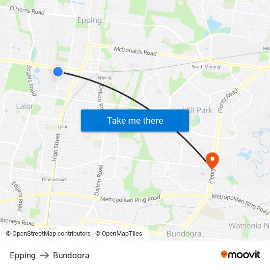 Epping to Bundoora map