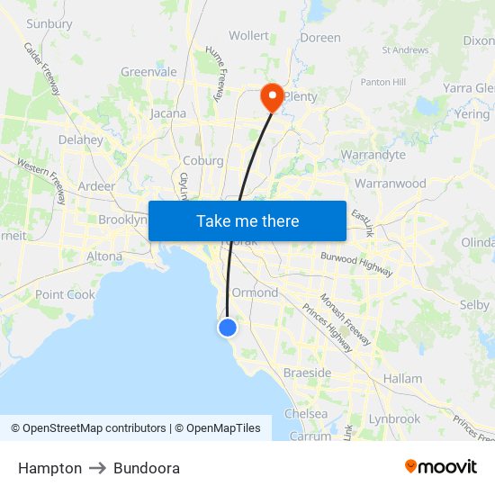 Hampton to Bundoora map