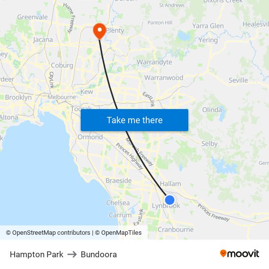Hampton Park to Bundoora map