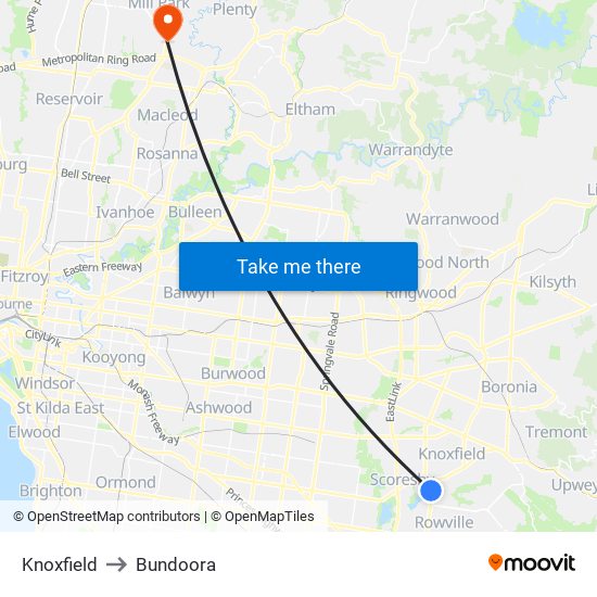 Knoxfield to Bundoora map