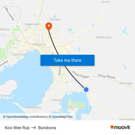Koo Wee Rup to Bundoora map