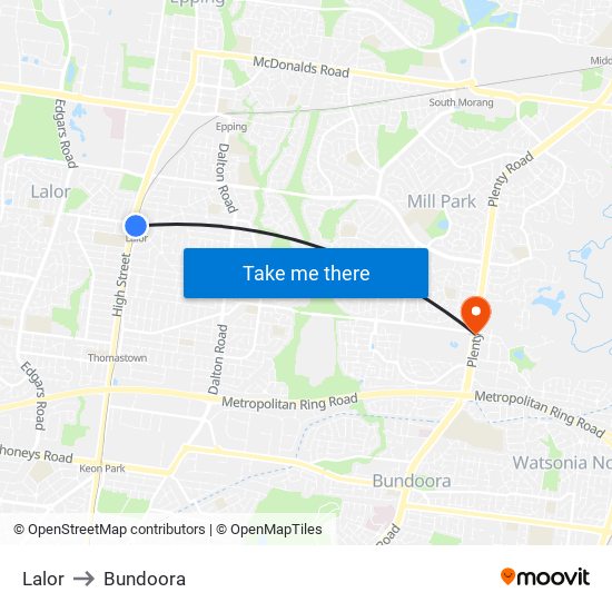 Lalor to Bundoora map