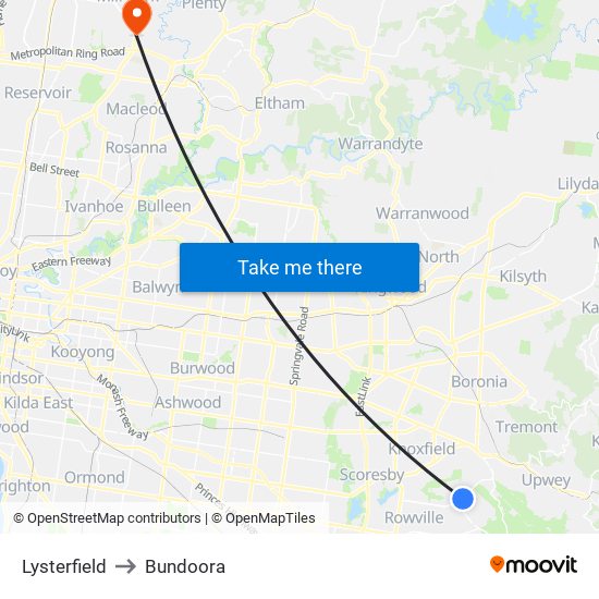 Lysterfield to Bundoora map