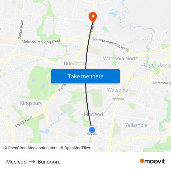 Macleod to Bundoora map