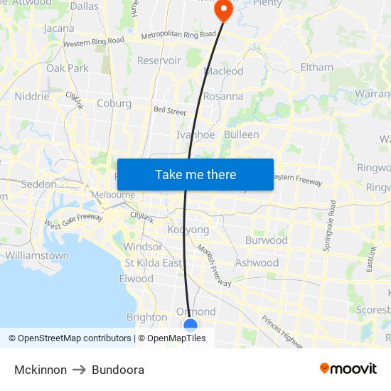Mckinnon to Bundoora map