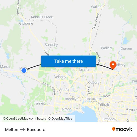 Melton to Bundoora map