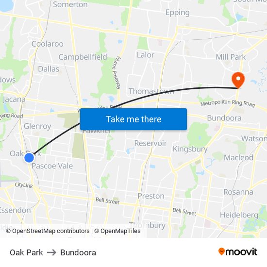 Oak Park to Bundoora map