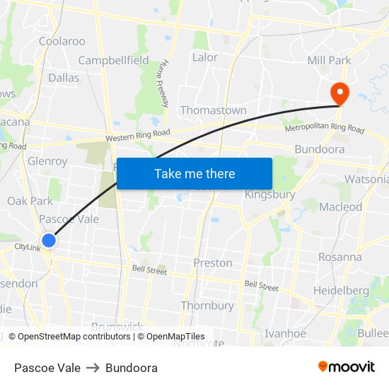 Pascoe Vale to Bundoora map