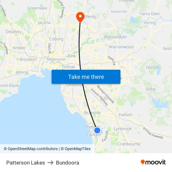 Patterson Lakes to Bundoora map