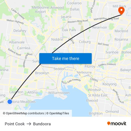 Point Cook to Bundoora map