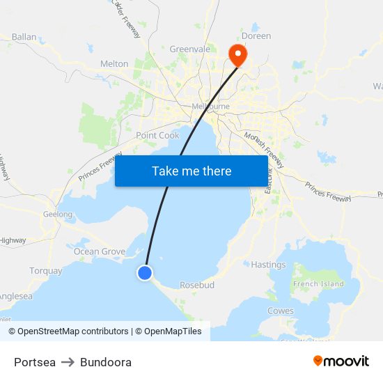 Portsea to Bundoora map