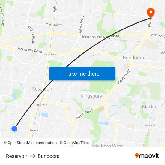 Reservoir to Bundoora map